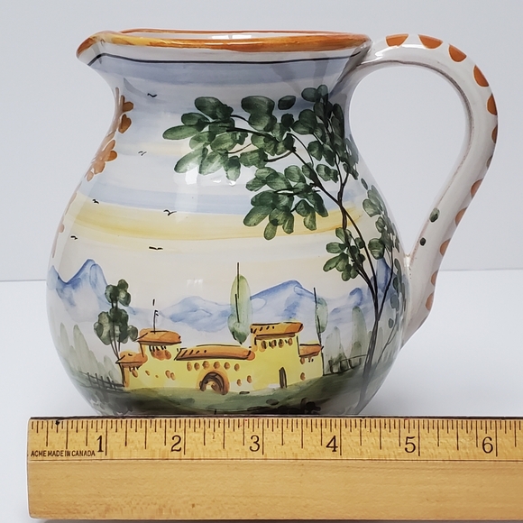 Italian Pottery Pitcher Handpainted Signed Made in Italy - Picture 9 of 10